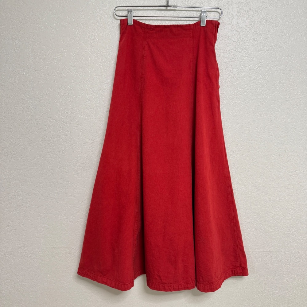 Ralph Lauren Country Skirt Womens 6 Red Cotton Canvas A-Line Midi Vintage